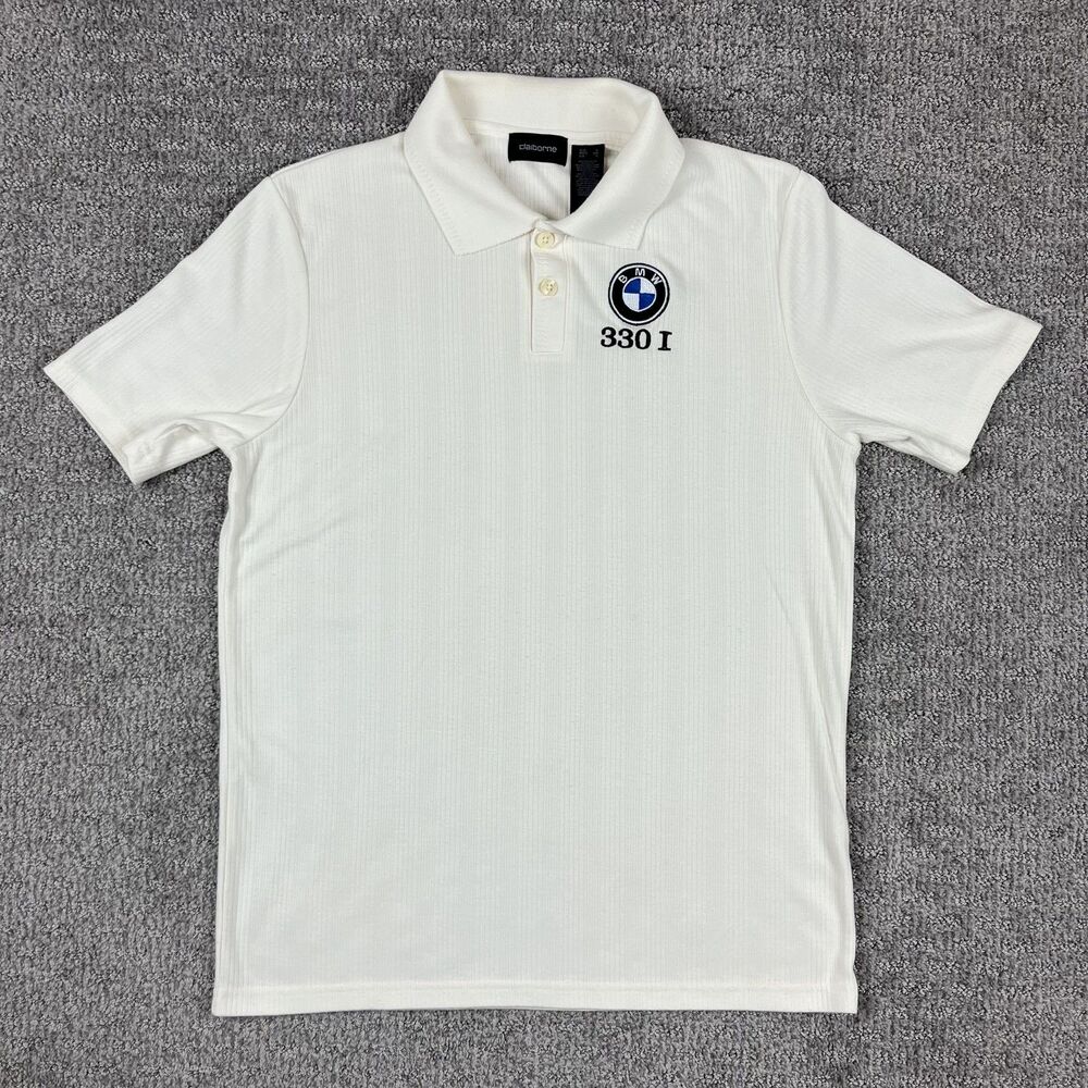 Claiborne Polo Shirt Mens Small White BMW 330i Embroidered Logo Car Auto Racing